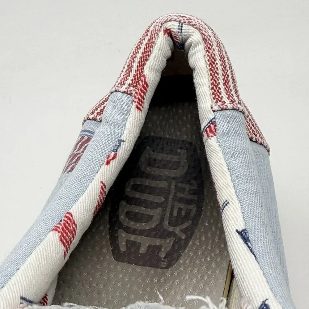 Hey Dude Wally Americana Shoes Mens 12 Blue Red Slip On Casual Preppy USA Flag